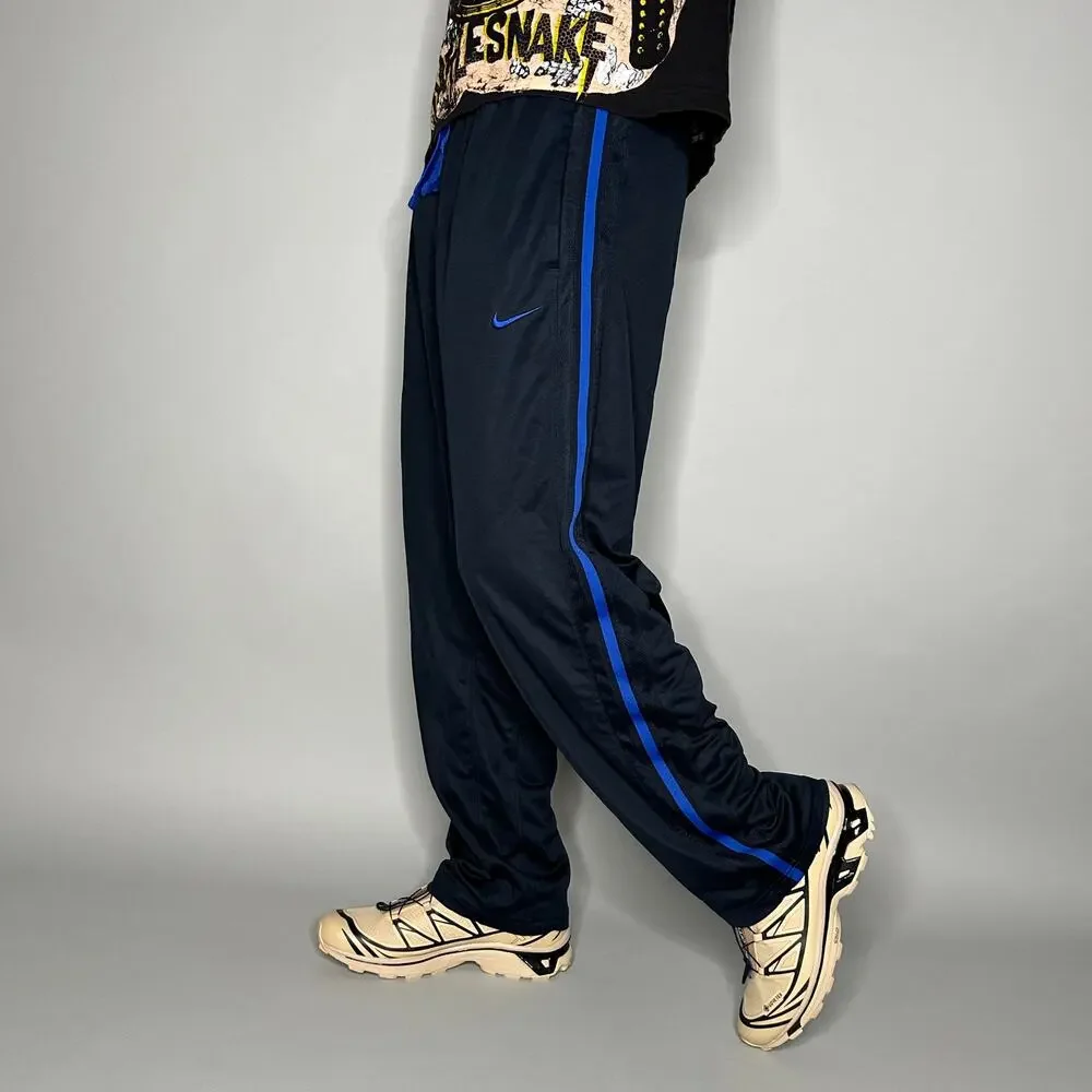 Vintage Y2K Nike Sweatpants Mens L Baggy Wide Leg Dark Navy Blue Royal Swoosh